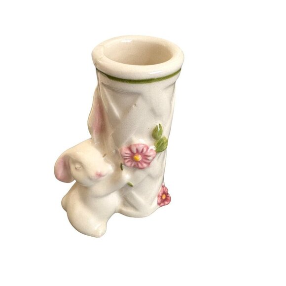 Vintage Easter 3 Piece Avon 1985 Ceramic Bunny & Floral Trinket Tray And Vase Se - Picture 8 of 11